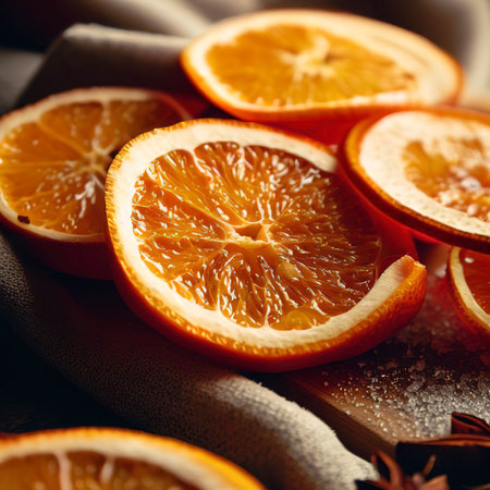 sliced oranges with sugar and ciinamonの素材