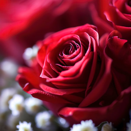 Red roses and babys breath. Shallow depth of fieldの素材