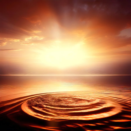 Sunset on the lake splash beautiful orange lightの素材