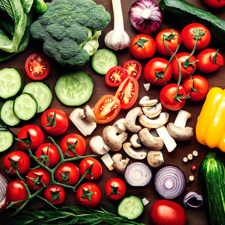 Top view vegetables ingredients for cooking vegetarian grilled food top viewの素材