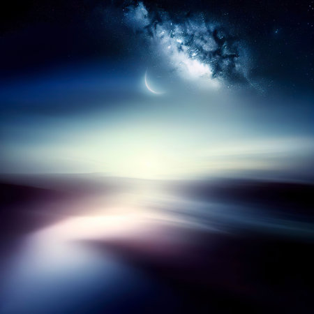 Abstract Night Landscape with Milky Way and Moonの素材