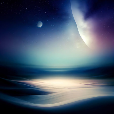 Abstract Night Landscape with Milky Way and Moonの素材