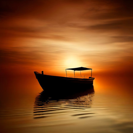 boat at sunsetの素材