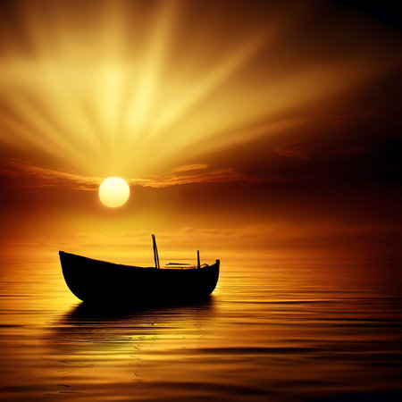 boat at sunsetの素材