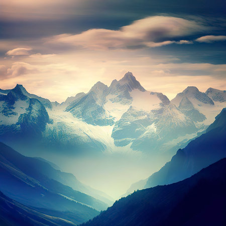 Mountain landscapes with snow peaks, Austriaの素材