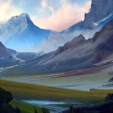 Stunning landscapes, mountains, painting, wallpaper.の素材