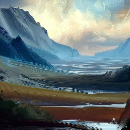 Stunning landscapes, mountains, painting, wallpaper.の素材
