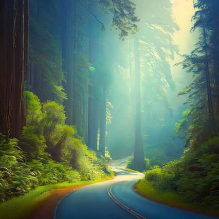 Scenic route in the Redwood National Forest in California, USAの素材