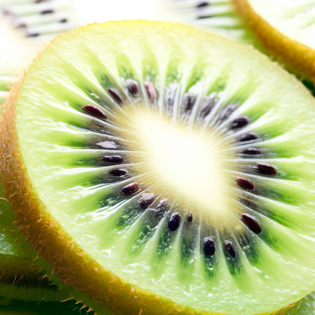Close up shot of sliced kiwi that isolated on white backgroundの素材
