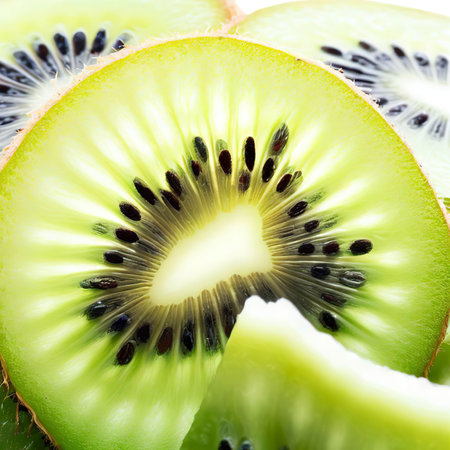 Close up shot of sliced kiwi that isolated on white backgroundの素材