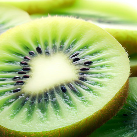 Close up shot of sliced kiwi that isolated on white backgroundの素材