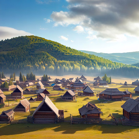 Hemu Village is one of the three extinct Tuva villages in Chinaの素材