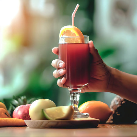 refreshing fruit juices when drinking helps to be healthyの素材