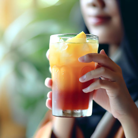 refreshing fruit juices when drinking helps to be healthyの素材