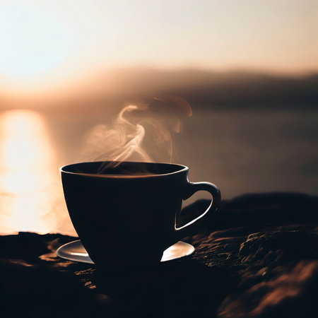 morning coffee on the rockの素材