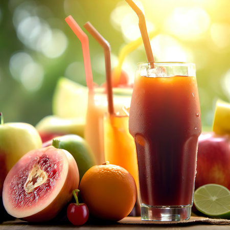 refreshing fruit juices when drinking helps to be healthyの素材