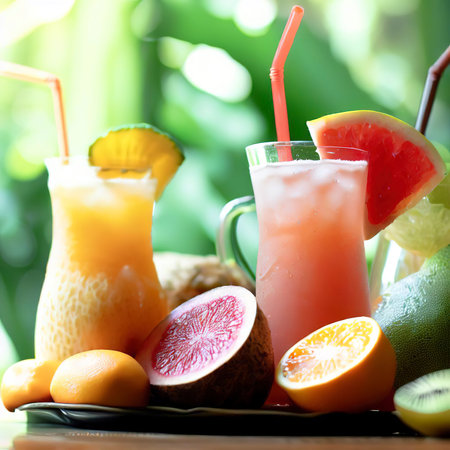 refreshing fruit juices when drinking helps to be healthyの素材