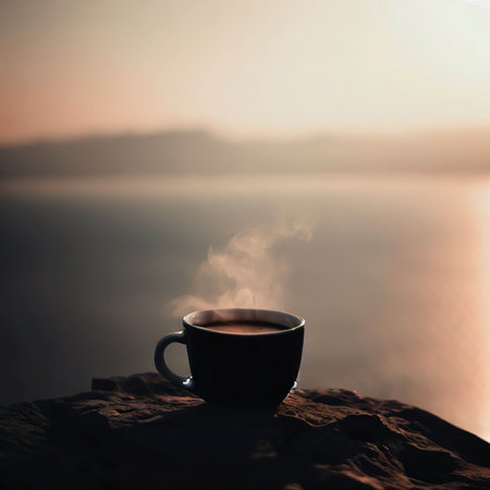 morning coffee on the rockの素材