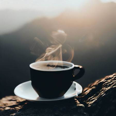 morning coffee on the rockの素材