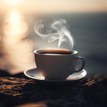 morning coffee on the rockの素材