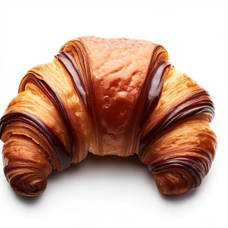 Fresh chocolate croissant isolated on white backgroundの素材