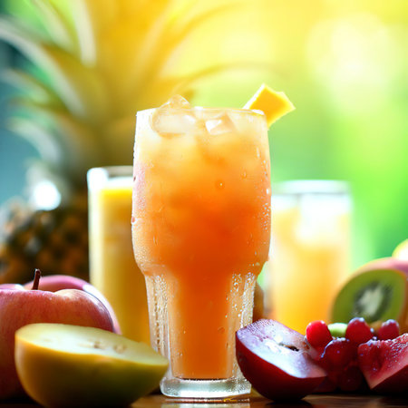 refreshing fruit juices when drinking helps to be healthyの素材