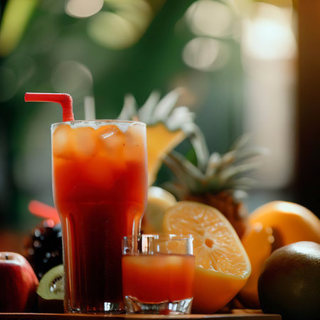 refreshing fruit juices when drinking helps to be healthyの素材