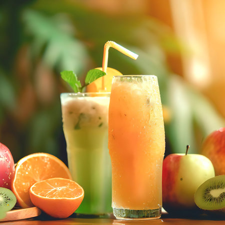 refreshing fruit juices when drinking helps to be healthyの素材