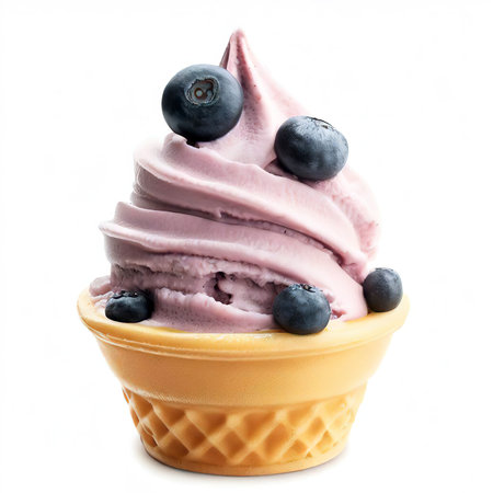 Blueberry ice cream isolated on white backgroundの素材