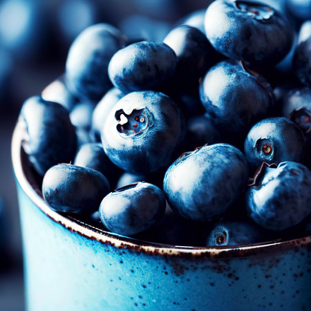 Fresh blueberries in cup with copy space close upの素材
