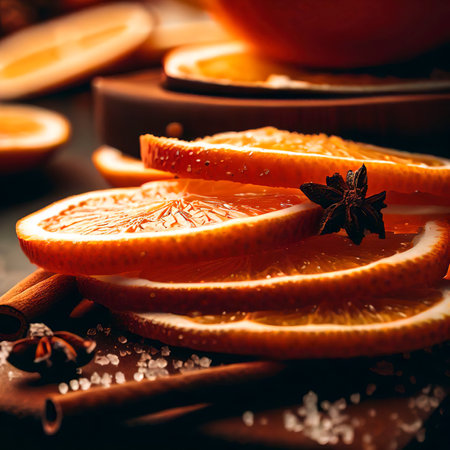 sliced oranges with sugar and ciinamonの素材