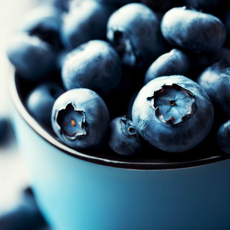 Fresh blueberries in cup with copy space close upの素材