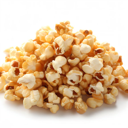 Salted popcorn isolated on white backgroundの素材