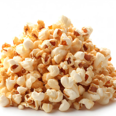 Salted popcorn isolated on white backgroundの素材