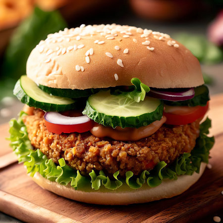 Vegan burger with fresh vegetablesの素材