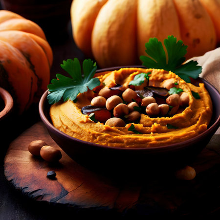 Pumpkin hummus and roasted butternut squash . Selective focusの素材