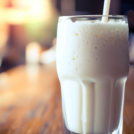 Fresh milk shake on wood tableの素材