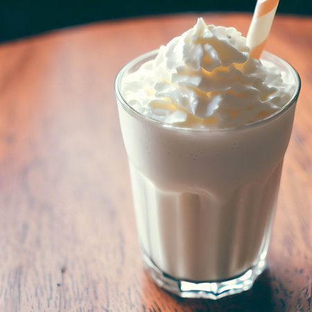 Fresh milk shake on wood tableの素材