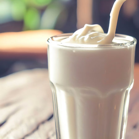 Fresh milk shake on wood tableの素材
