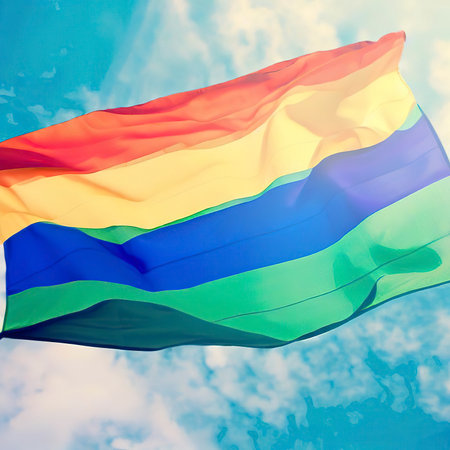 LGBT pride flag and blue sky backgroundの素材