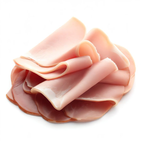 Ham slices isolated on white backgroundの素材