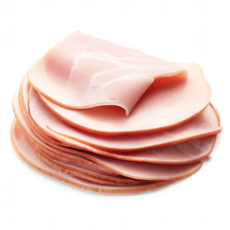 Ham slices isolated on white backgroundの素材