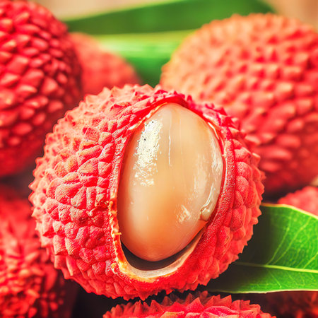 Ripe healthy asian lychee fruitの素材