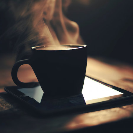 Tablet and hot coffeeの素材