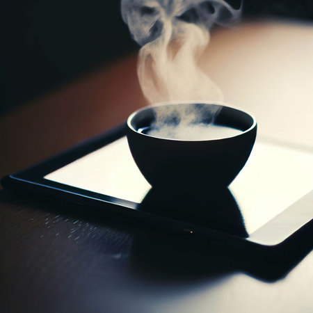 Tablet and hot coffeeの素材