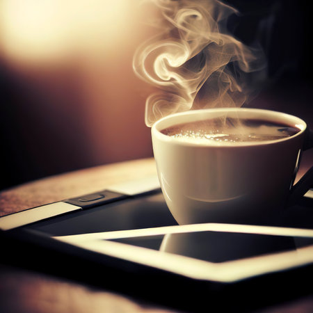 Tablet and hot coffeeの素材