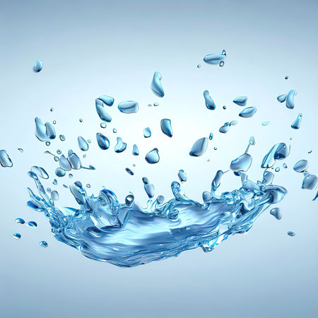 3d clear blue water scattered around, water splash transparentの素材