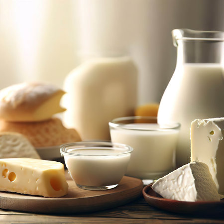 Dairy products on the tableの素材