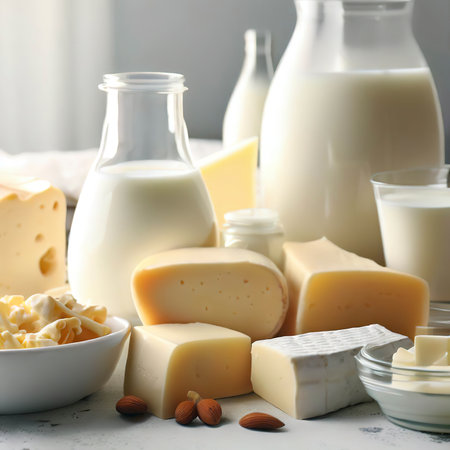 Dairy products on the tableの素材