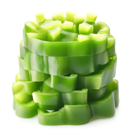 green chopped sweet bell pepper isolated on white backgroundの素材